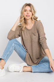 Taupe Soft Knit Hi-Low Round Hem Top