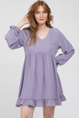 Lavender Ruffle Trim Long Sleeve Maternity Dress