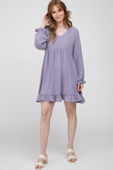 Lavender Ruffle Trim Long Sleeve Dress