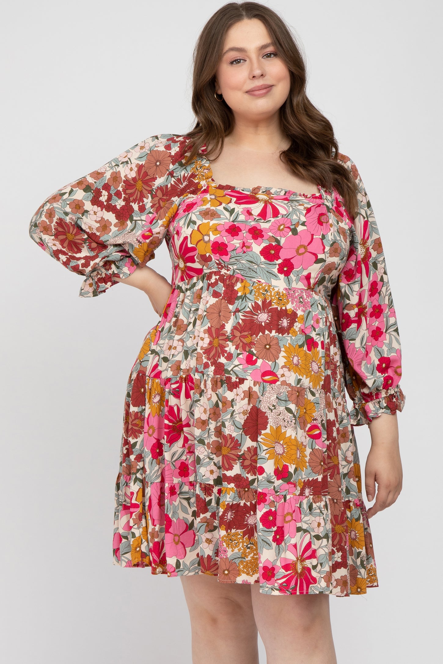 Pink Floral Ruffle Off Shoulder Maternity Plus Dress– PinkBlush