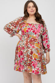 Pink Floral Ruffle Off Shoulder Maternity Plus Dress