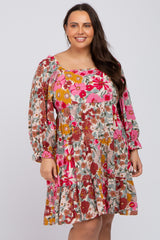 Pink Floral Ruffle Off Shoulder Maternity Plus Dress