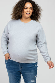 Heather Grey Crew Neck Long Sleeve Maternity Plus Top