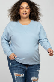 Light Blue Crew Neck Long Sleeve Maternity Plus Top