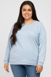 Light Blue Crew Neck Long Sleeve Plus Top