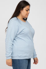 Light Blue Crew Neck Long Sleeve Plus Top