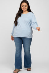 Light Blue Crew Neck Long Sleeve Plus Top