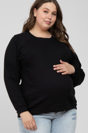 Black Crew Neck Long Sleeve Maternity Plus Top