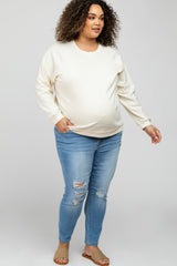 Cream Crew Neck Long Sleeve Maternity Plus Top