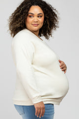 Cream Crew Neck Long Sleeve Maternity Plus Top