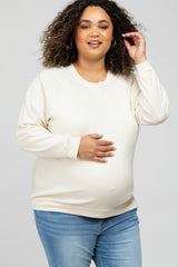 Cream Crew Neck Long Sleeve Maternity Plus Top