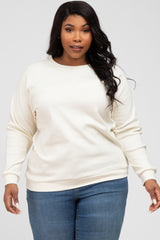 Cream Crew Neck Long Sleeve Maternity Plus Top