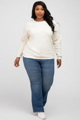 Cream Crew Neck Long Sleeve Plus Top