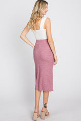 Mauve Ribbed Back Slit Pencil Skirt