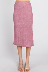 Mauve Ribbed Back Slit Pencil Skirt