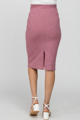 Mauve Ribbed Back Slit Maternity Pencil Skirt