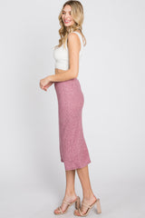 Mauve Ribbed Back Slit Pencil Skirt