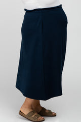 Navy Blue Gathered Waist Maternity Plus Midi Skirt