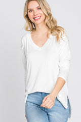 Ivory V-Neck Hi-Low Long Sleeve Top