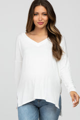 Ivory V-Neck Hi-Low Long Sleeve Maternity Top