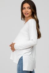 Ivory V-Neck Hi-Low Long Sleeve Maternity Top