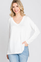 Ivory V-Neck Hi-Low Long Sleeve Top