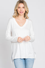 Ivory V-Neck Hi-Low Long Sleeve Top