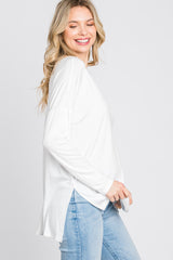 Ivory V-Neck Hi-Low Long Sleeve Top