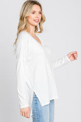 Ivory V-Neck Hi-Low Long Sleeve Top