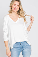 Ivory V-Neck Hi-Low Long Sleeve Top