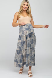 Blue Paisley Patchwork Maternity Maxi Skirt