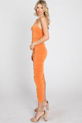 Orange One Shoulder Ruched Midi Dress