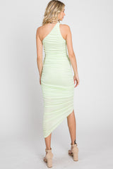 Lime One Shoulder Ruched Midi Dress