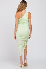 Lime One Shoulder Ruched Maternity Midi Dress