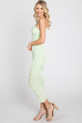 Lime One Shoulder Ruched Midi Dress