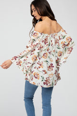 Ivory Floral Square Neck Ruffle Sleeve Maternity Top