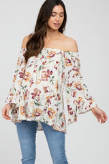 Ivory Floral Square Neck Ruffle Sleeve Maternity Top