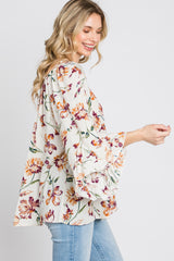 Ivory Floral Square Neck Ruffle Sleeve Top