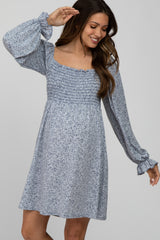 Blue Floral Smocked Long Sleeve Maternity Dress