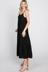 Black Button Front Tiered Midi Dress