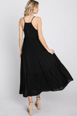 Black Button Front Tiered Midi Dress