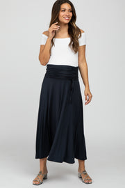 Charcoal Ruched Foldover Maternity Midi Skirt