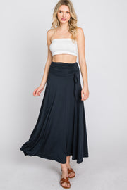 Charcoal Ruched Foldover Midi Skirt