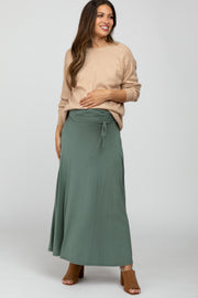 Olive Ruched Foldover Maternity Midi Skirt