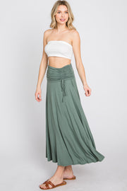 Olive Ruched Foldover Midi Skirt