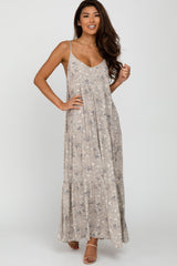 Grey Paisley Print Sleeveless Maternity Maxi Dress