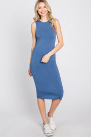 Blue Fitted Sleeveless Dress