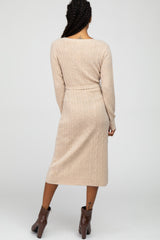 Beige Brushed Cable Knit Sweater Dress