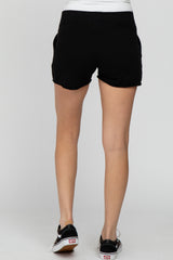 Black French Terry Raw Hem Maternity Shorts