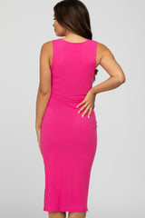 Fuchsia Ribbed Twist Front Maternity Midi Dress